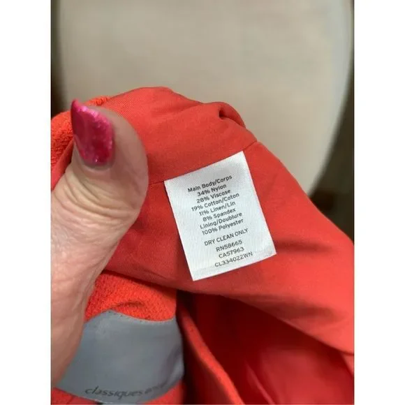 Classiques Entier 18W tangerine 3/4 sleeve button front lined tweed style blazer - Picture 6 of 7